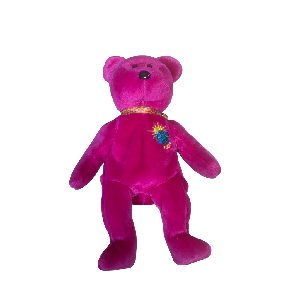 Ty Beanie Baby Millennium Bear 2000 Fuchsia Pink Purple Plush Toy Small
